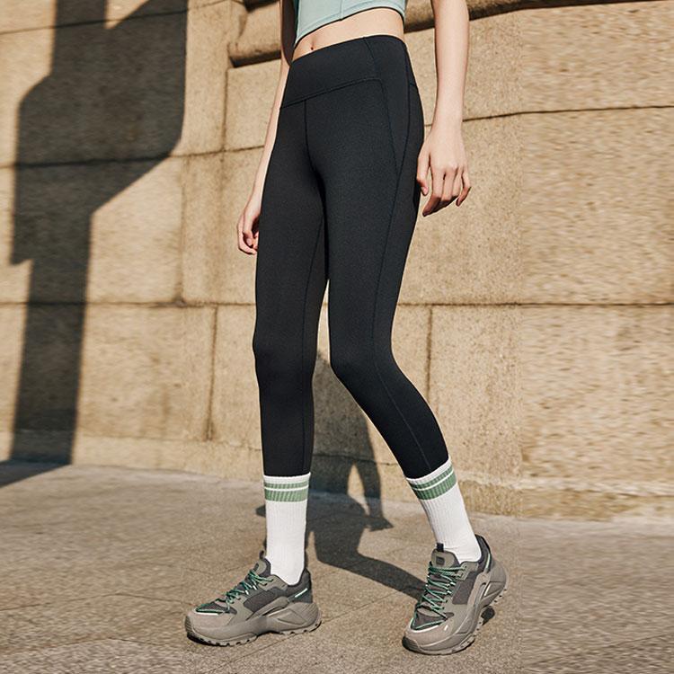 Anta Training Series Solid Color Mid-Rise Butt-Lifting Tight Fitness Leggings Women Leggings Black 962457301-4