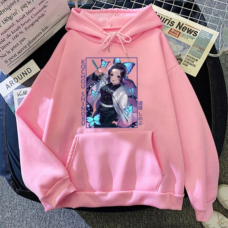 New Anime Kochou Shinobu Printed Hooded Sweatshirt Autumn Winter Women Men Harajuku Hoodie Fleece Loose Casual Hoodies