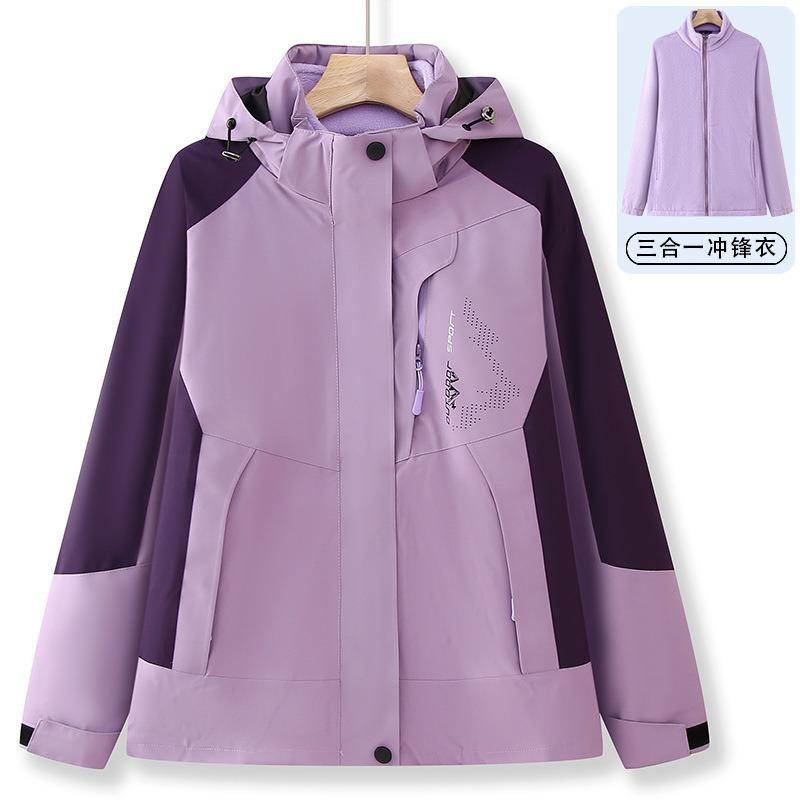 

New jacket women s outdoor 3-in-1 polar fleece detachable liner windproof hiking jacket mountaineering suit 5XL (recommended 155-82.5kg) фіолетовий
