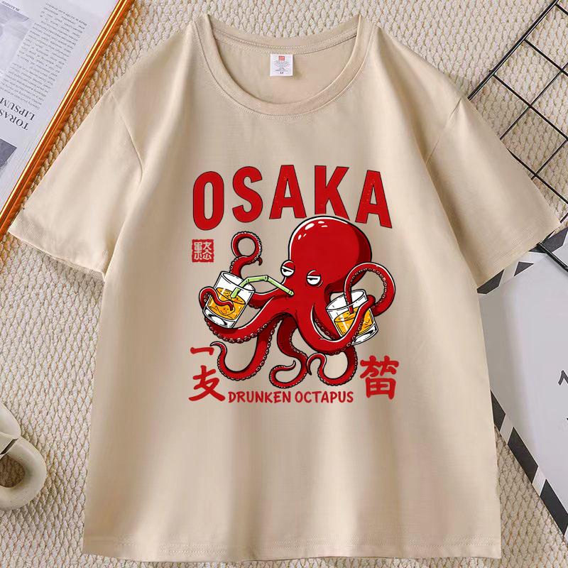 

Japanese Street Food Tshirt Osaka Dotonbori Octopus Printed Tshirt Takoyaki Anime Short Sleeve Tees Round Neck Summer Clothes S