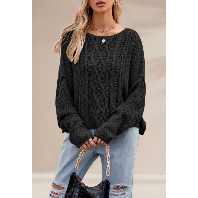 Autumn and winter new hot-selling round neck twisted rope twist loose solid color knitted sweater women