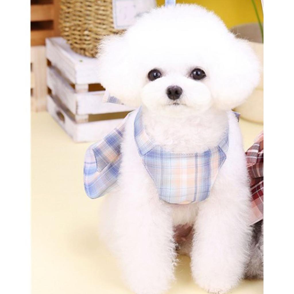 Plaid Dog Dress Bow Tie Harness Leash Set Breathable Soft Comfortable Puppy Dress for Daily Walking