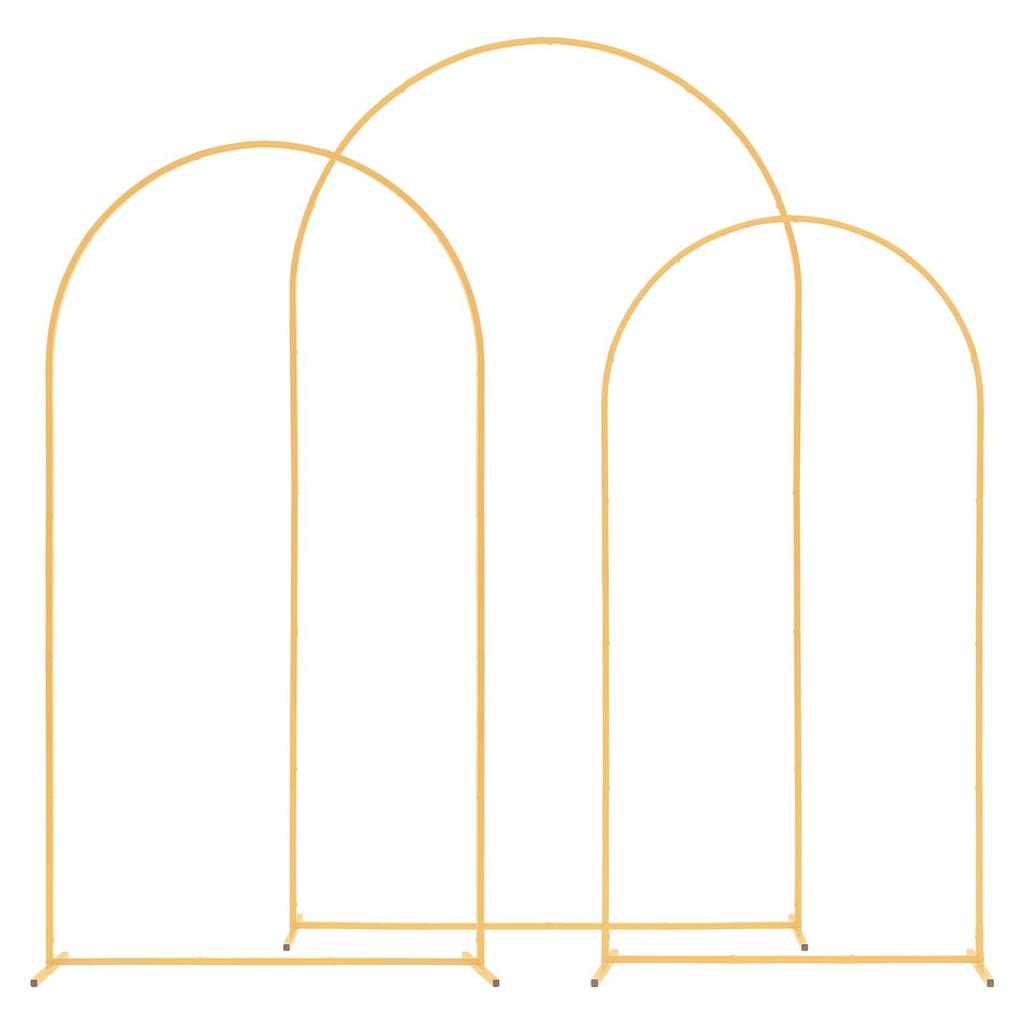 Arch Backdrop Stand, Set of 3, 2.4/2.2/2 m, Stable Structure, Easy Assembly, Gold Metal Arch Backdrop Stand for Wedding, Birthday Party, Graduation,