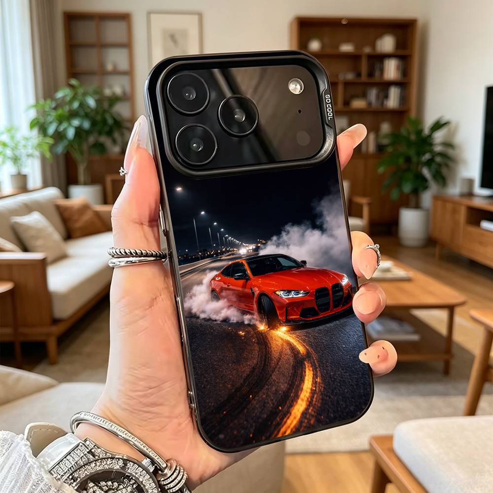 Cool Sports Blue white Red Car M4 Phone Case For iPhone17,16,15,14,13,12,11Plus,Pro Max,XS,Colored Silver Plated Inside Cover iPhone16
