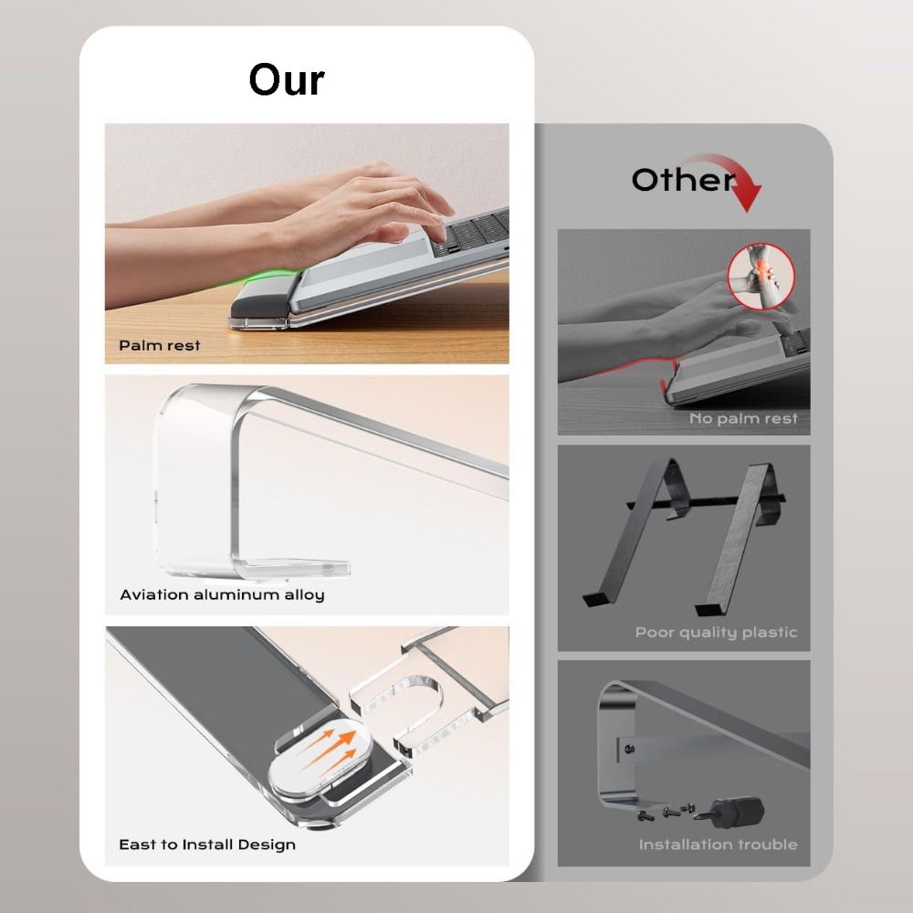 Professional Acrylic Laptop Stand with Wrist Support Transparent Laptop Riser Non-slip Portable Tablet Stand For Typing/Reading