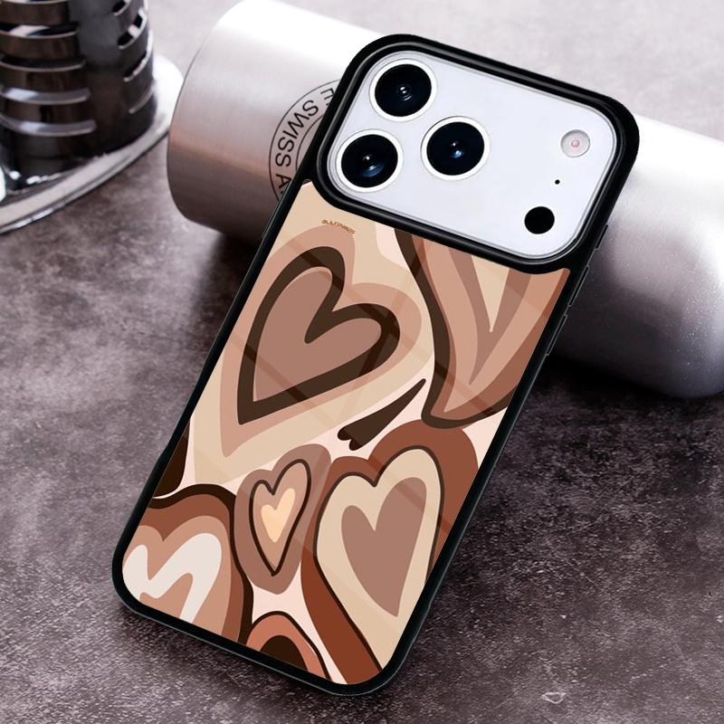 Latte Love Brown Heart Aesthetic Phone Case for iPhone 17 16 15 Pro Max Air 14 13 12 11 Plus Shockproof Capa Cover