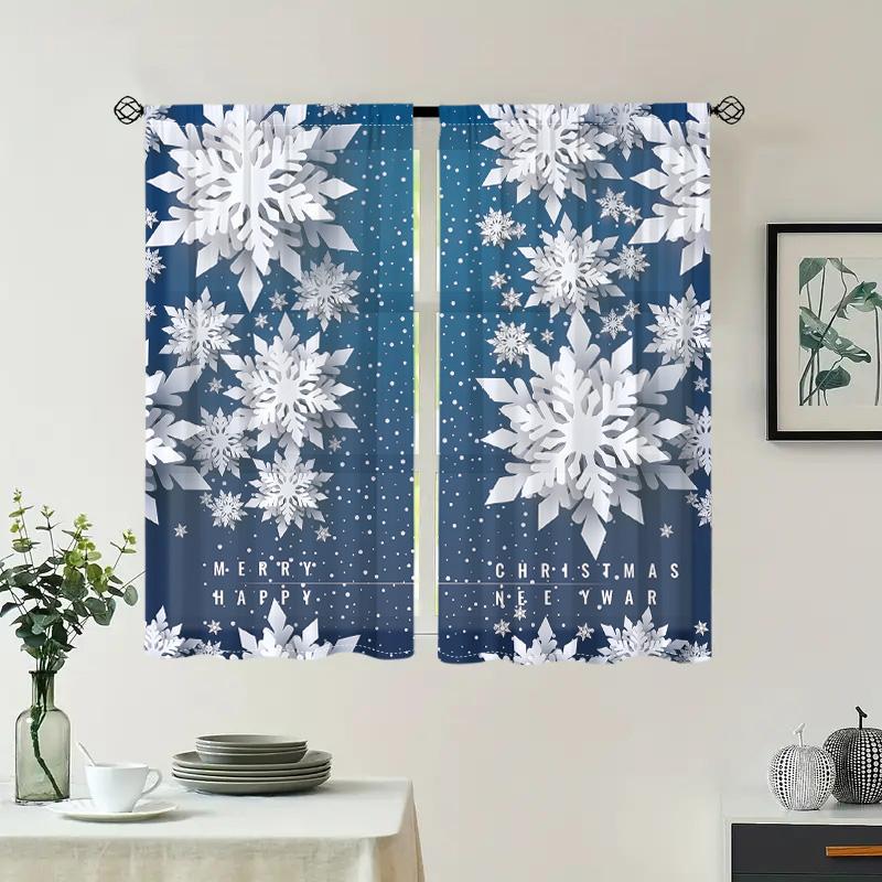 2 pieces, Christmas 3d Paper Cuttings snowflake curtains -30% shading - suitable for living room, bedroom, kitchen, home decorat
