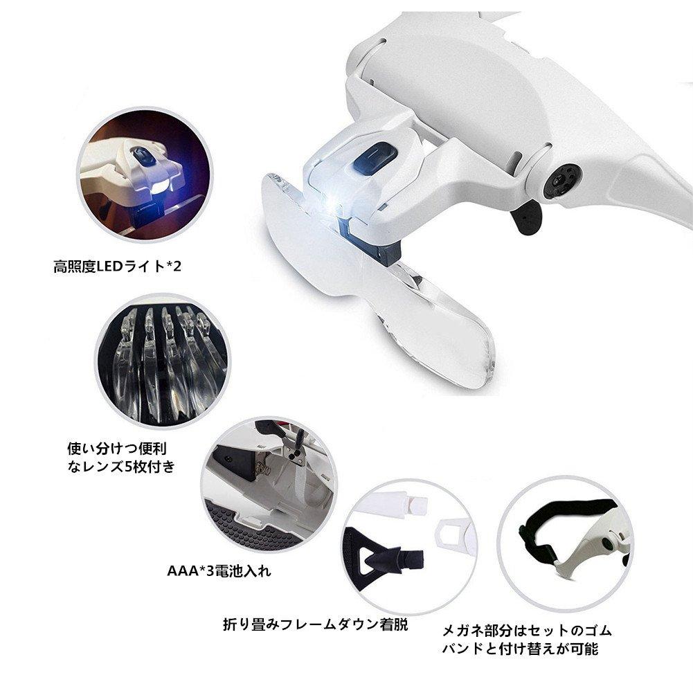 Tumao Head Magnifying Glasses with Fits Over Elastic 5 Interchangeable Adjustable for and More Magnifier, LED, Eyeglasses, Band, Lenses, Reading,