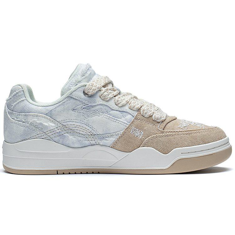 Li Ning Yuebai Denim Abrasion Resistant Breathable Low Top Skateboard Shoes Women's Blue White Brown AGCS427-6