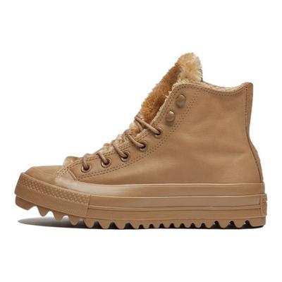 Chuck Taylor All Star Lift Ripple Leather Plush Casual Board Shoes High Top Espadrilles Women's Brown