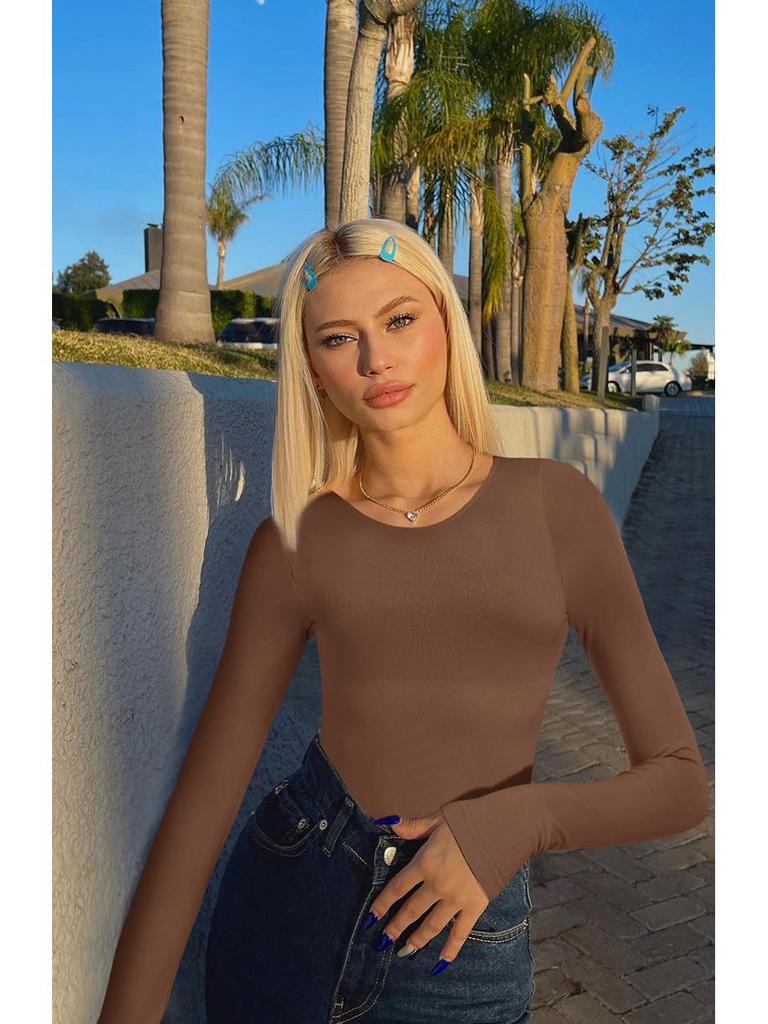 Seamless Long Sleeve Quick-Dry Knitted Yoga Bodysuit with Snap Closure