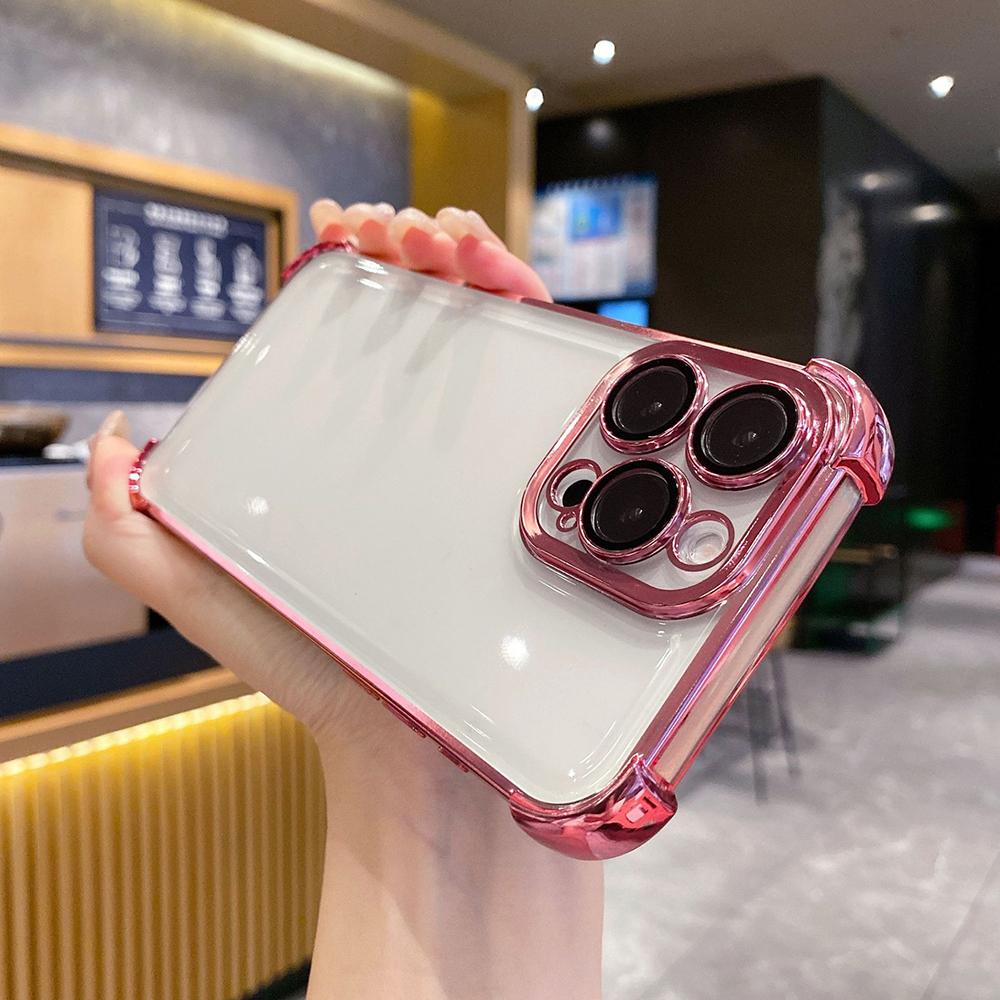 Electroplated Four Corners Anti Drop Transparent Protective Phone Cases for iPhone Huawei Honor OPPO Infinix Itel Tecno