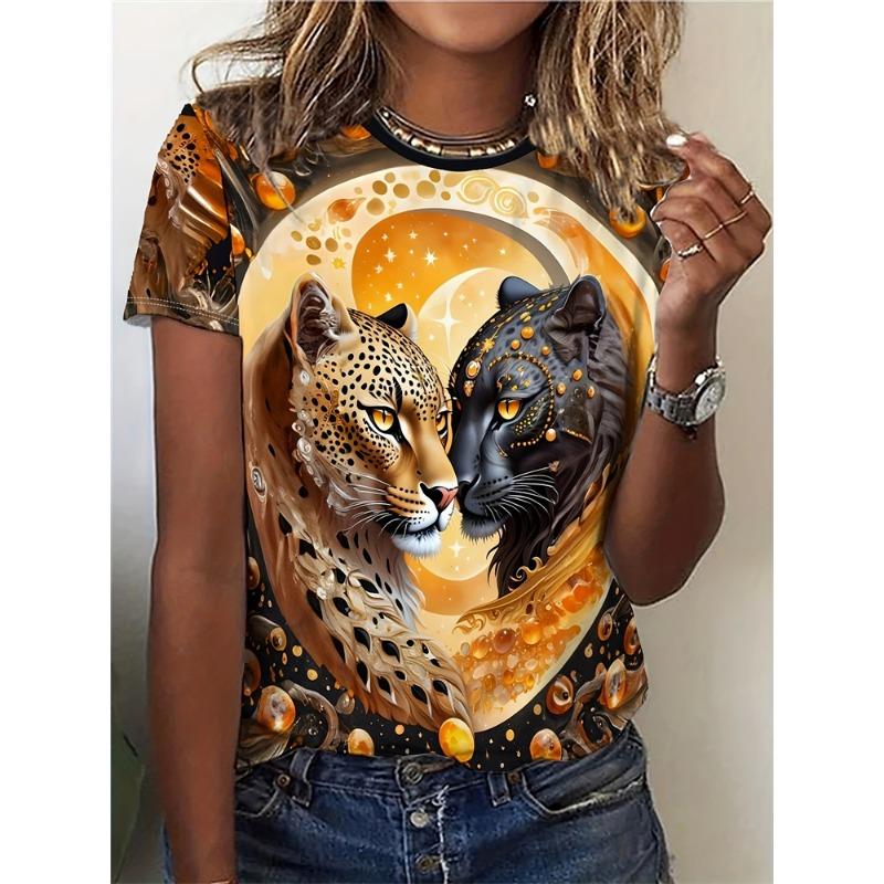 Summer Casual Women's T Shirt Cartoon Cute Cat Printed O Neck Short Sleeve Women's Outdoor Loose TShirt Tops Elegant Clothing