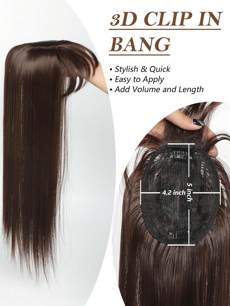 Synthetic Long Straight Topper Hair Piece With Bangs Head Overhead Natural Replacement Cover Hair Heat Resistant For Women Fake Hairpiece