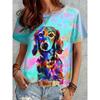 Summer Round Neck Short Sleeved Casual Versatile Top with Animal Print Women's T-shirts