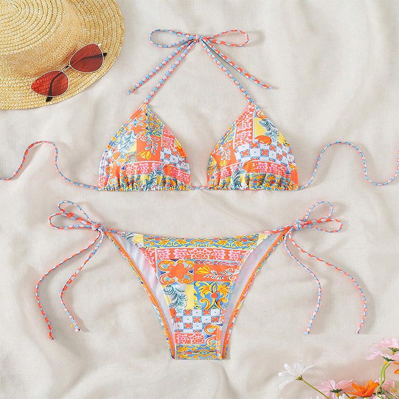 TS JYL-SW031 Printed Deep V One-Piece Swimsuit, Sexy Backless Swimwear For Hot Spring L