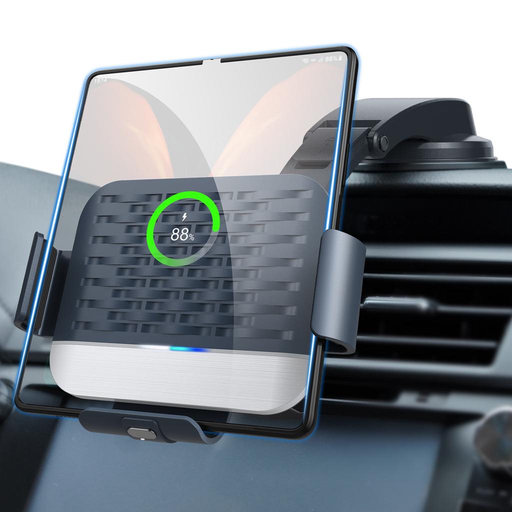 S10kc Faltbarer Bildschirm, kabelloses Auto-Ladegerät, Handyhalter, geeignet für Xiaomi, Huawei, Samsung S23, Zflip 4, 3