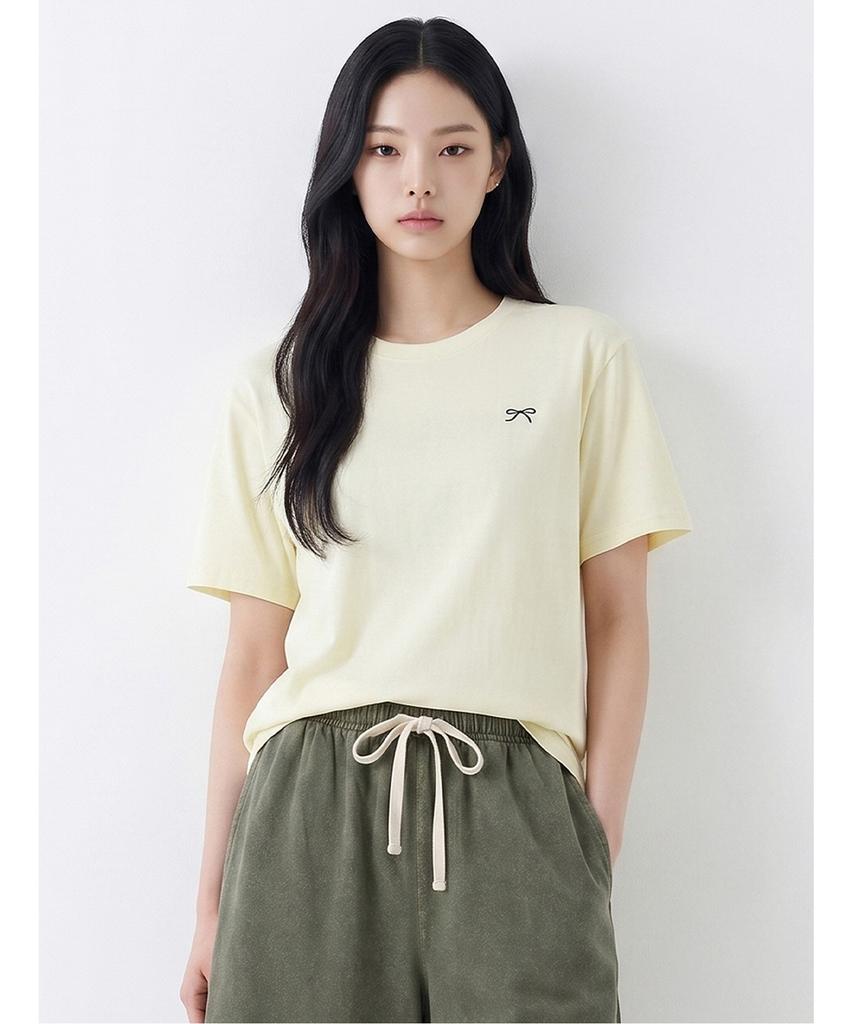 Poebeo21 Plain Ribbon Embroidered Short Sleeve T-Shirt (Ftdbts024)