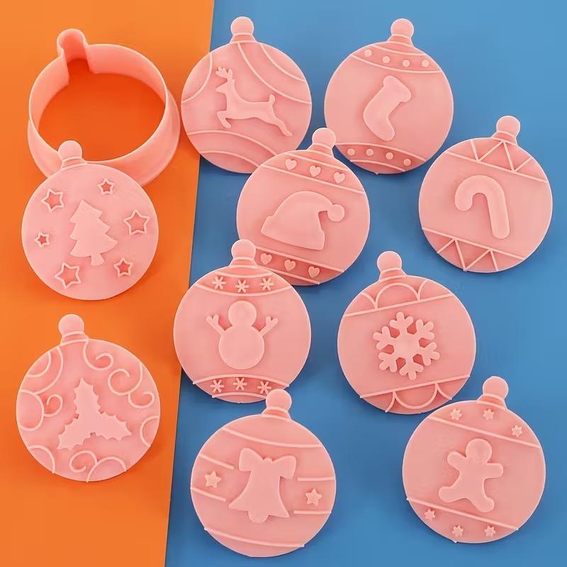 Christmas Cookie Cutter Set 8-Piece 3D Stamps Gingerbread Santa Tree Snowman Bells Snowflakes Baking Molds for Holiday Cookies