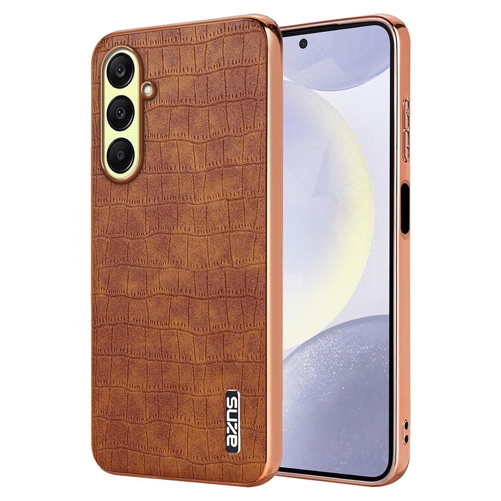 

AZNS For Samsung Galaxy A56 5G Case Electroplating Crocodile Texture PU+TPU Phone Cover Brown