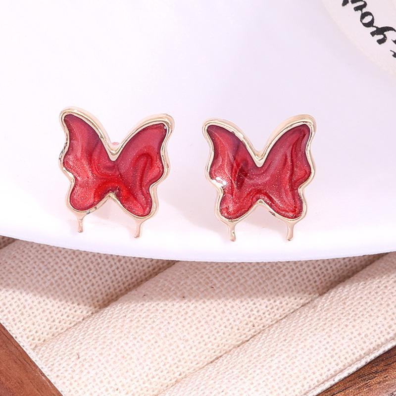 Изысканные простые милые объемные серьги-пусеты в виде бабочек женские инстаграм-блогера такие же маленькие серьги золотистый подарок