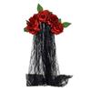 Halloween Gothic Flower Garland With Black Veils Hairband Cosplay Wedding Headpiece Costume Headwear Accessory