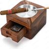 Wooden Cigar Ashtray with Phone/Tablet Stand - Multi-Function Holder for Cigar Lovers, Desktop Humidor & Tech Accessory