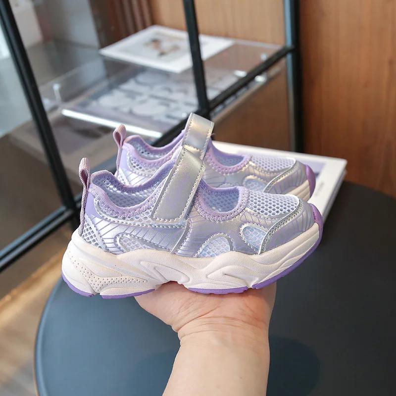 Kids Sneakers Mesh Breathable Girls Sports Shoes Hook&loop Versatile Brand New Children Casual Shoes Summer Running Trendy