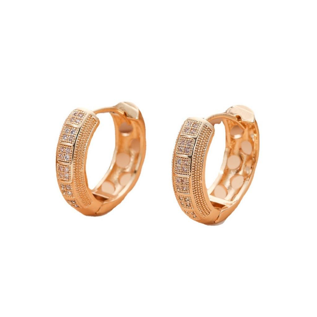 Feng Su Ring Hohlohrringe 925 Silberstift Echte Goldgalvanisierung Premium-Gefühl Diamant Hohl Persönlichkeits-Ohrringe