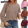 Women's Fashion Casual Solid Color Print Long Sleeve O Neck Blouses & Shirts