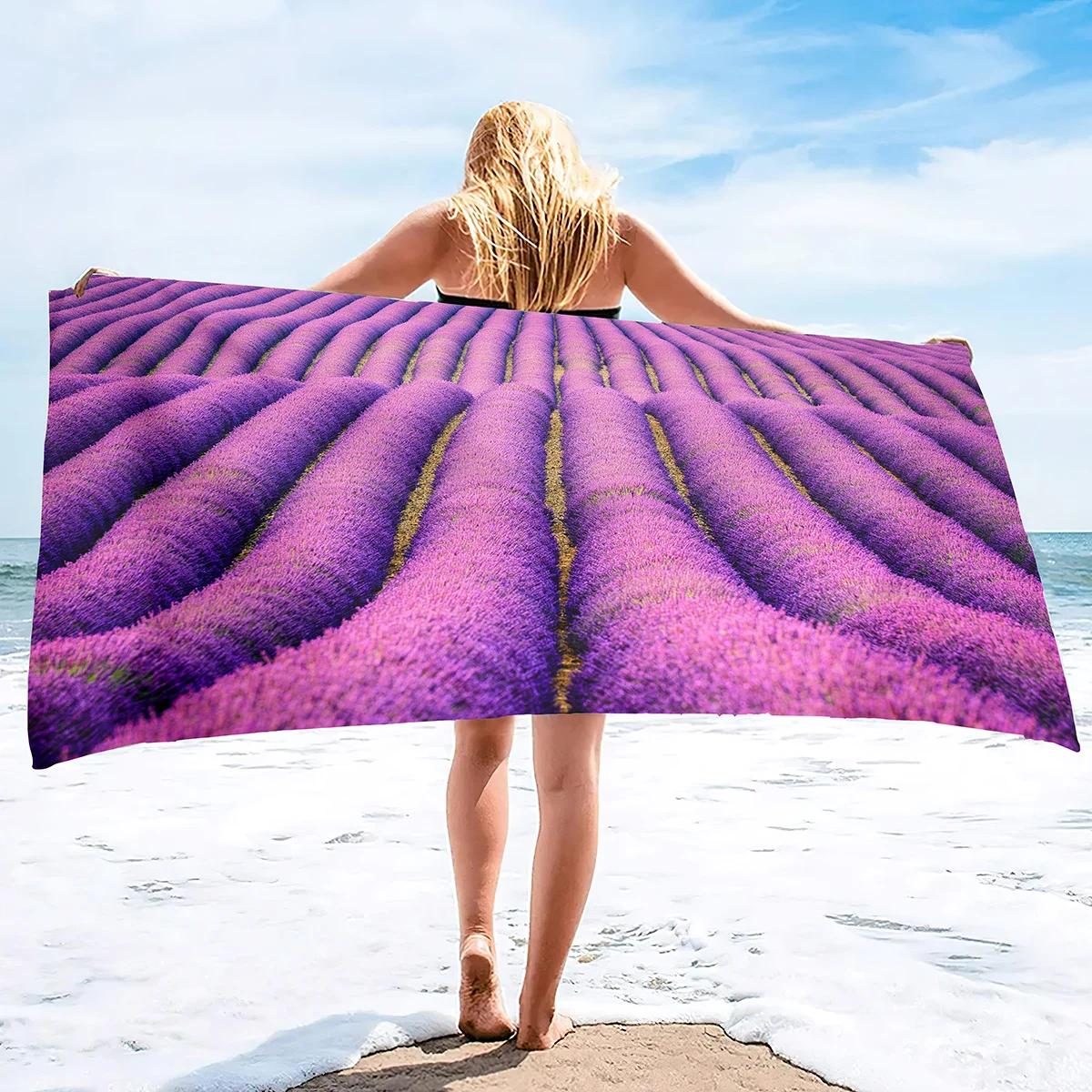 

Charming Lavender Field Print Beach Towel - Soft MicrofiberPool & Spa - Perfect Gift for Nature Lovers and Outdoor Enthusiasts W30*H60(CM)