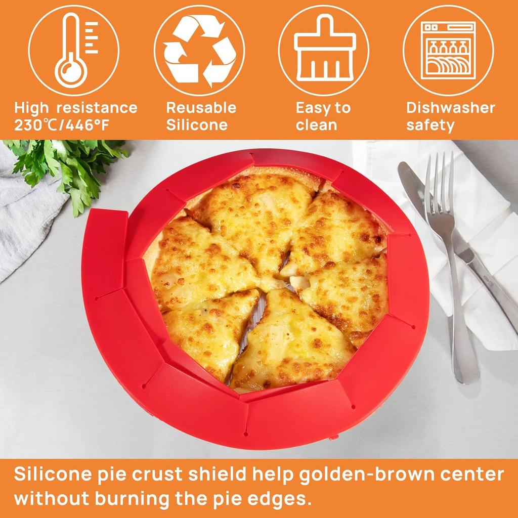 CARGEN Pie Crust Shield, Adjustable Pie Crust Covers for Edges of Pie Silicone Pie Crust Protectors when Baking Pie Baking Accessories 2 Pieces Red