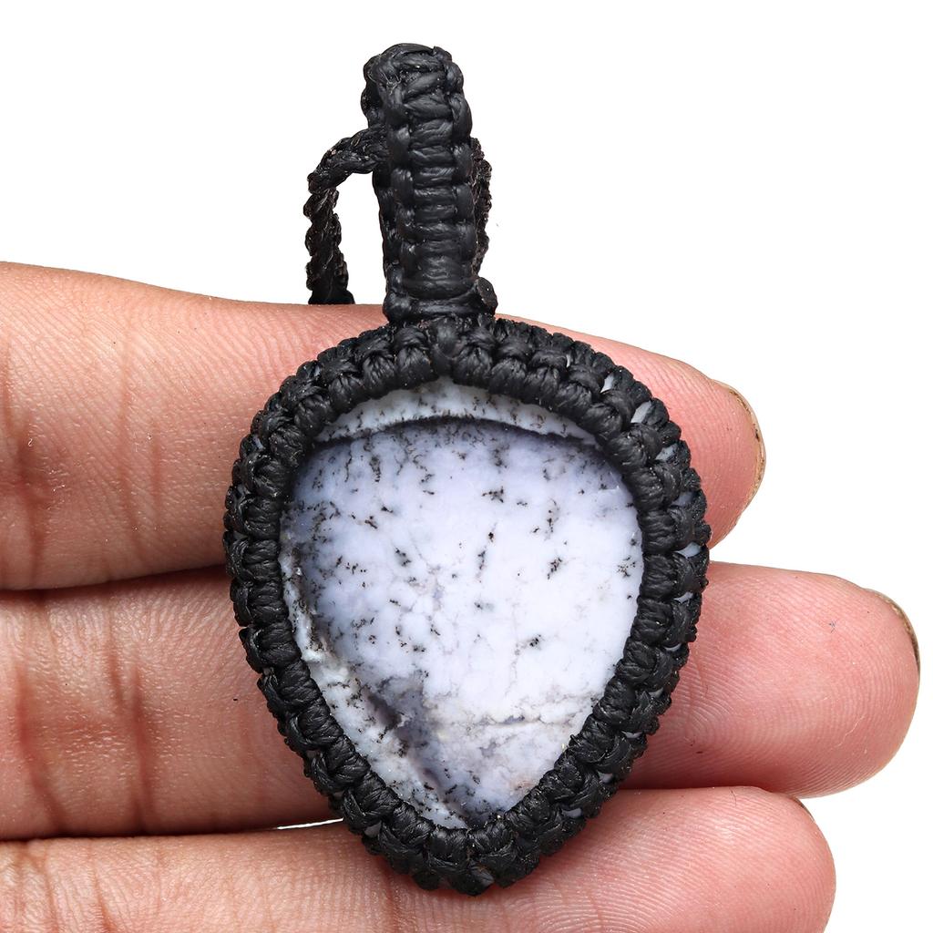 Opal Macrame Handmade Necklace Dendrite Pendant Thread Gemstone Natural
