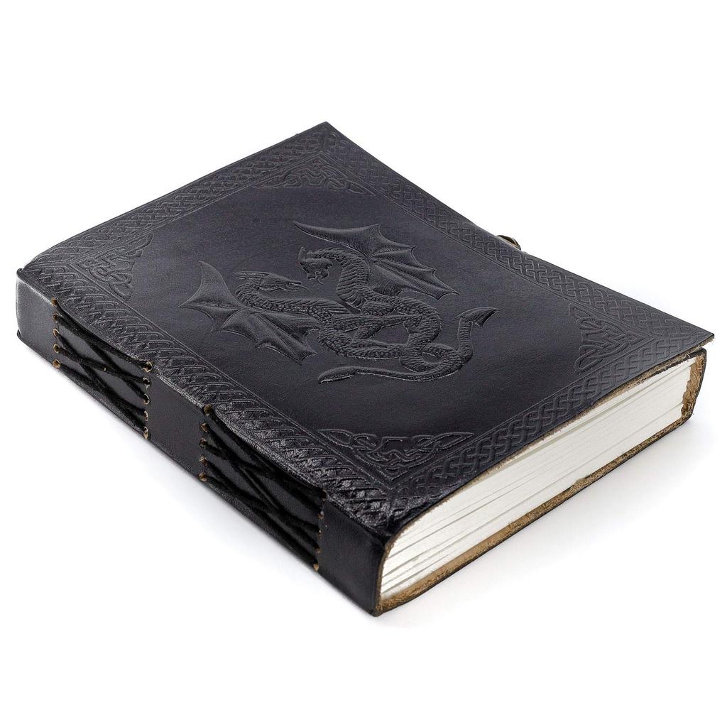 Passion Leather Handgefertigtes Notizbuch mit doppeltem Drachenmotiv, Unisex, unliniertes Papier, mittelgroßer Schreibblock, Künstlergeschenk, Komal's