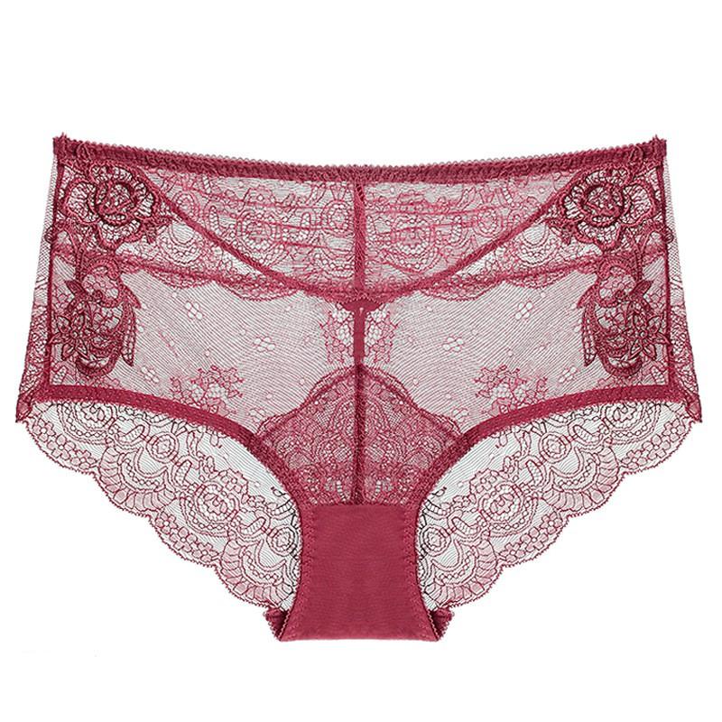 Womens Mid-Rise Lace Triangle Panties Ultra-Thin Breathable Cotton Lining Butt Lifting Floral S-XXL