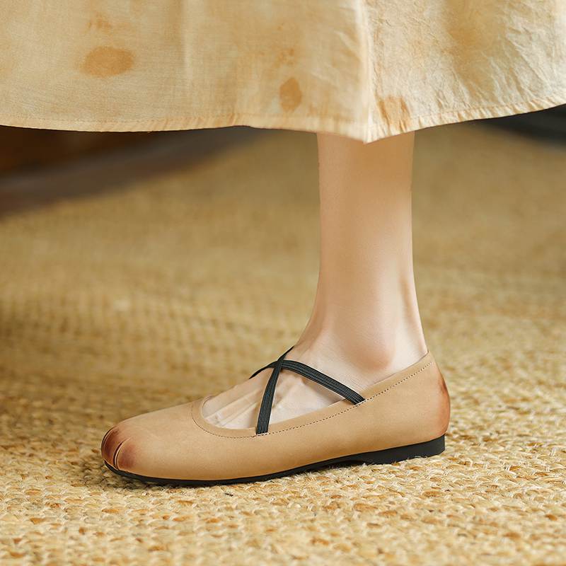Krazing Pot Nubuck Fashion Spring Size 42 41 Beauty Flat with Women Round Toe Shoes Ballet Dancer Shallow Flats