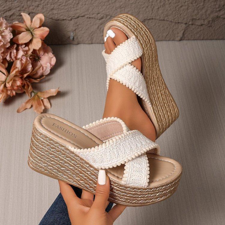 Женская Мода Крест-накрест Ремешки Высокий Каблук Шлепанцы Женские Большого Размера Толстая Подошва Летние Сандалии 41EU/CN42 белый