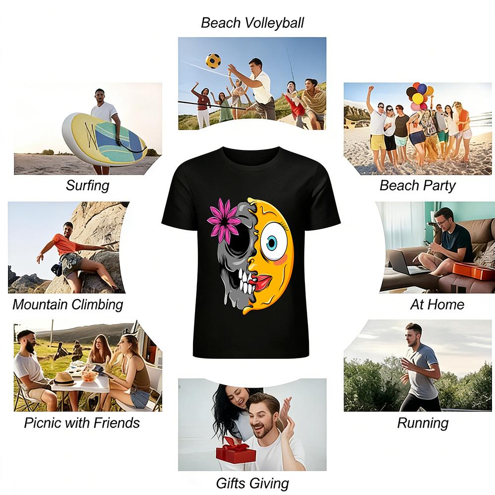 Funny Skull Smile Print Short Sleeve Unisex Trendy Casual Top Pure cotton T-shirt