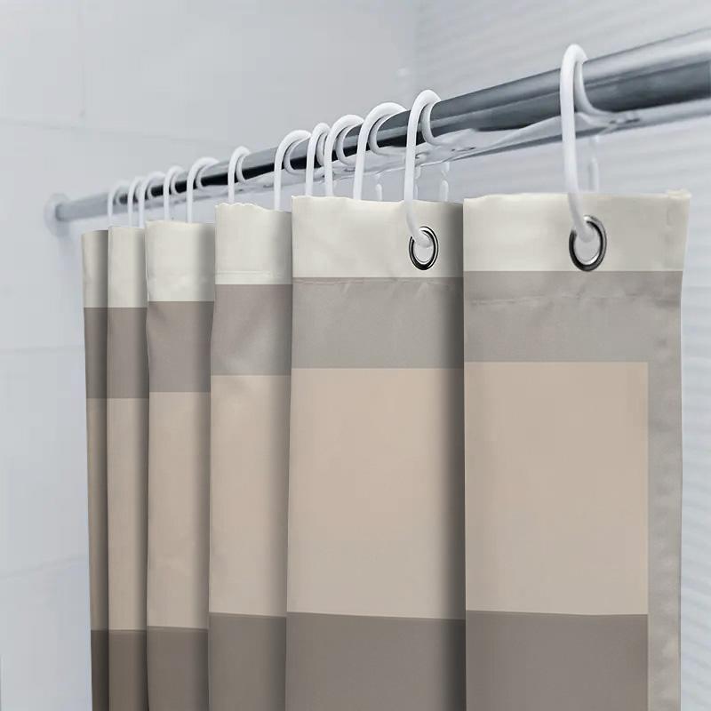 Modern Bathroom Decor Shower Curtain Set With Soft Fabric For Bathing Room Beige Tan Stripes Pattern (180 X 240 Cm)