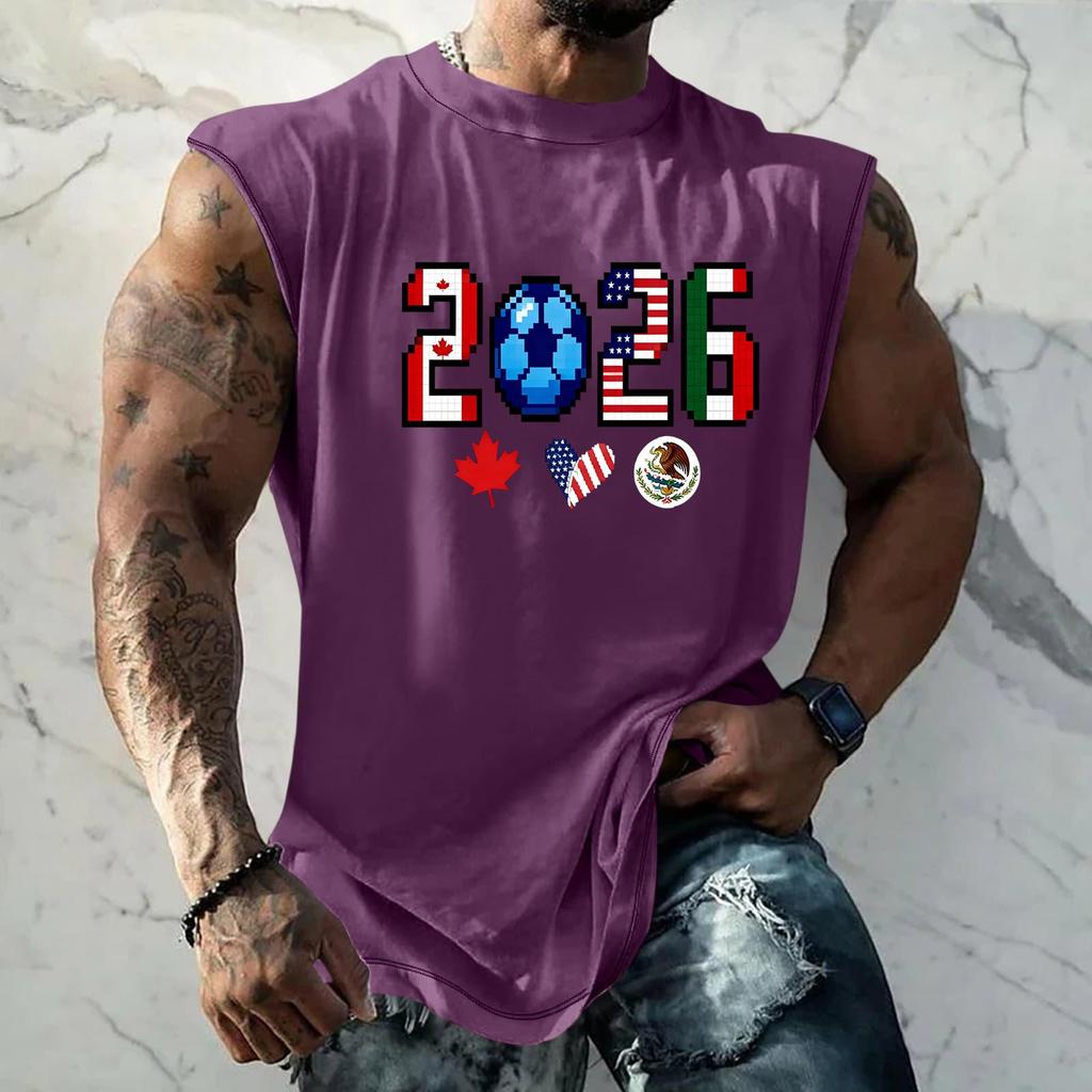 Men's Sleeveless Basic Muscle Tank Top Loose Fit Soccer Themed Graphic Print Summer Casual Athletic Shirt for Daily Wear