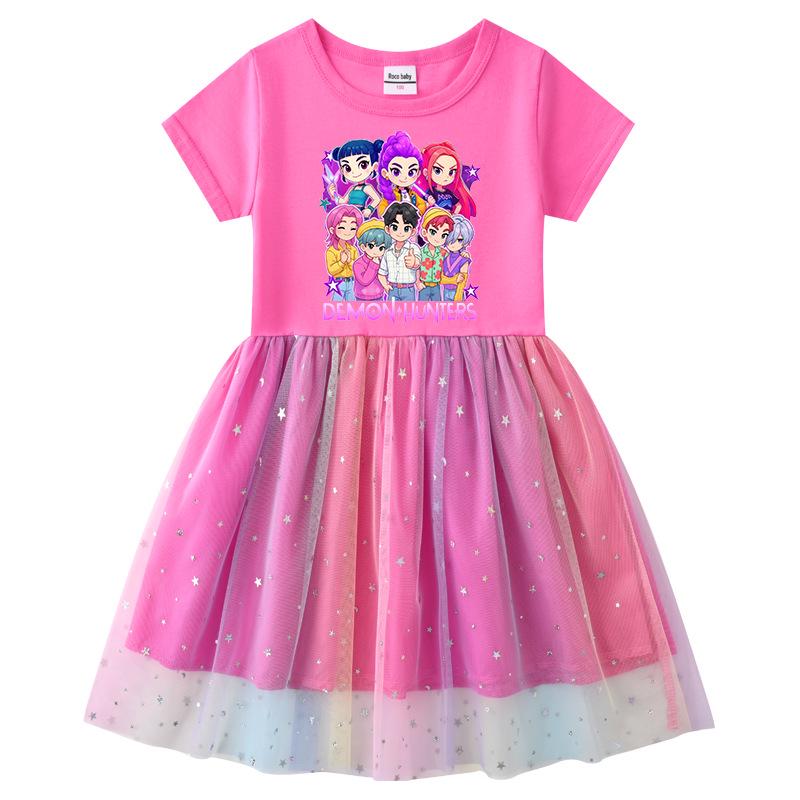 Vestido de Princesa de Manga Larga con Lentejuelas Arcoíris Kpop Demon Slayer para Niñas