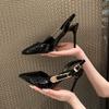 Metal Buckle Stiletto Sandals Autumn New Pointed Toe Shallow Mouth One Strap Anti-Slip Wear-Resistant High Heels