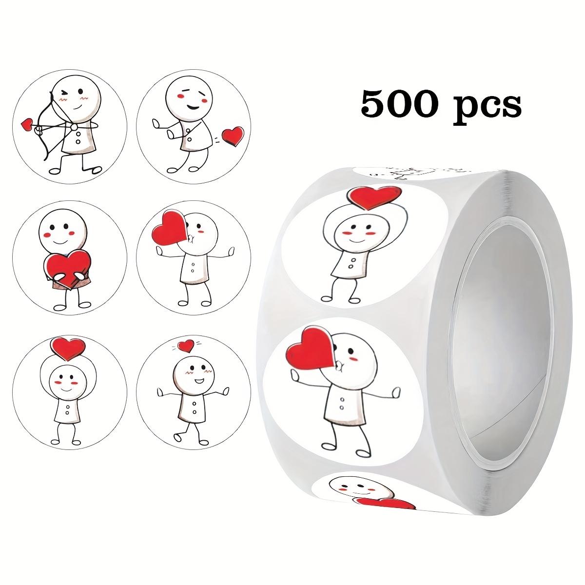 

500 Sheets/Roll Cute Creative Matchstick People Thumbs Up Self-Adhesive Stickers Suitable for Scrapbooking Envelope Paper Bag Sealing Labels PVC Water