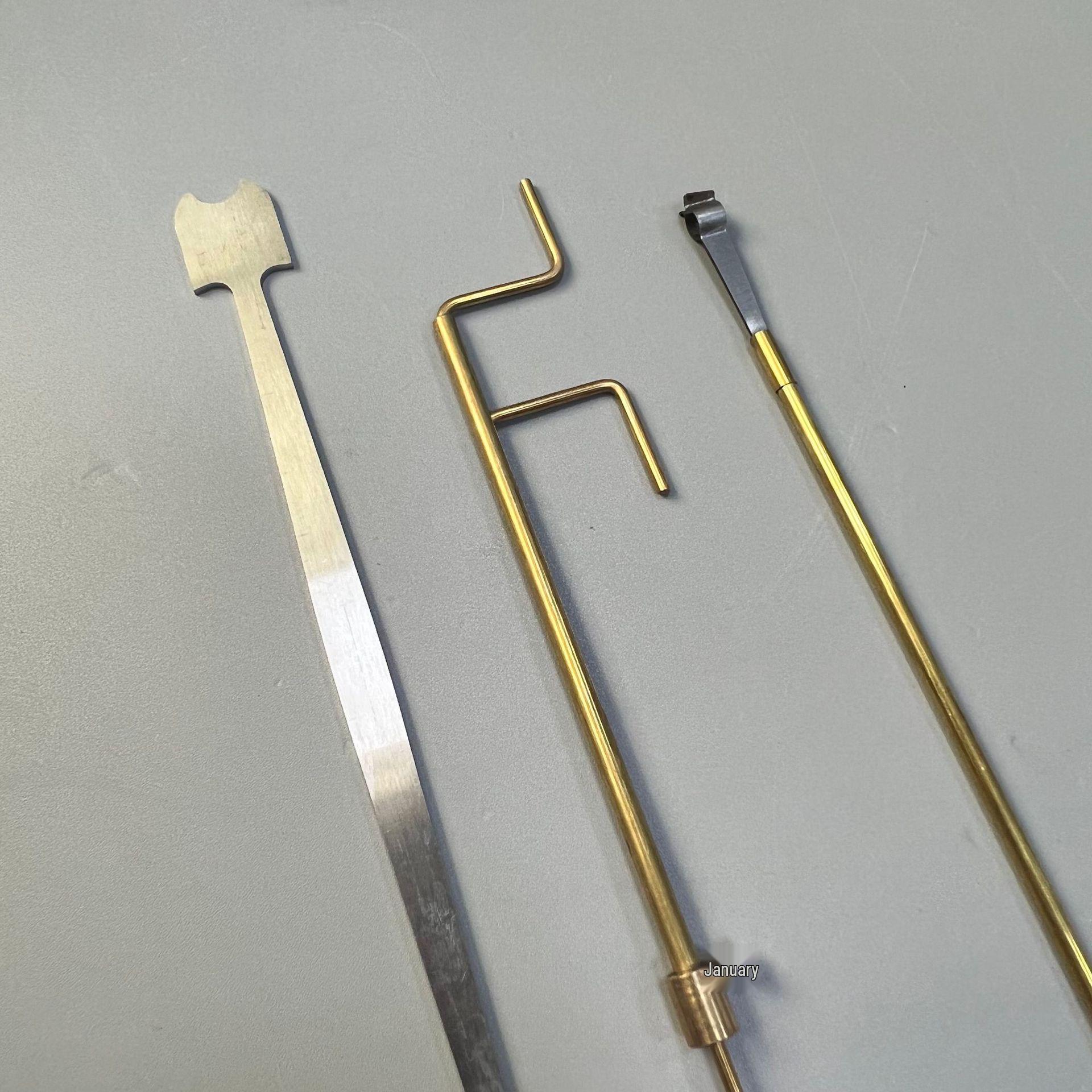 

Cello Soundpost Adjustment Kit: Installation Tool, Reamer, Clamp, Pick, Hook, & Measuring Tool. Cello F Clamp