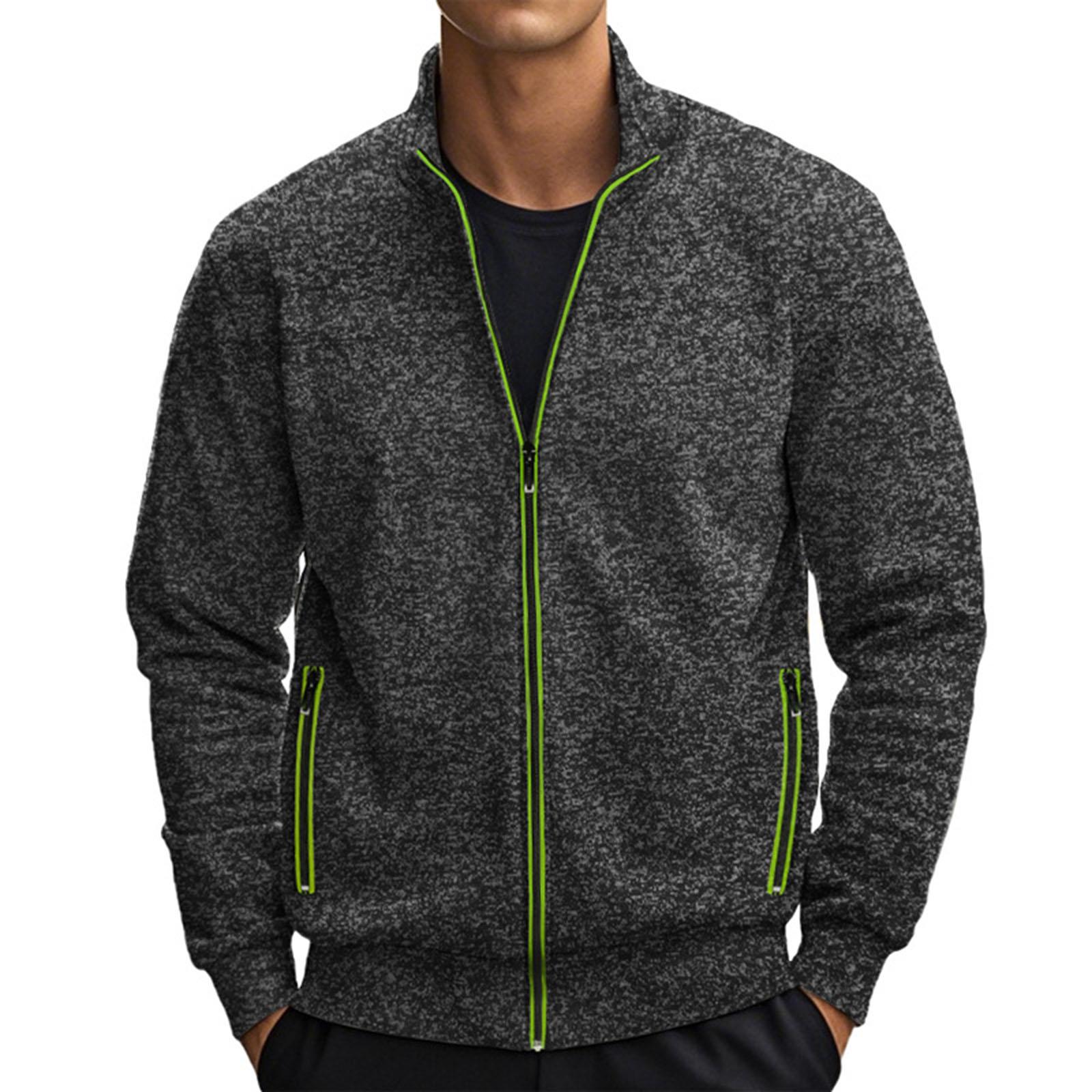 

Men s Standing Collar American Style Adding Fleece Hoodie Coat XL