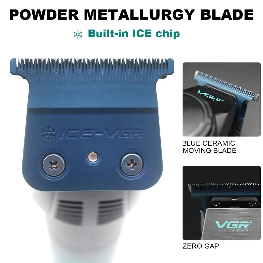 VGR Ice Technology Brushless Motor 8000RPM Metal Body Professional Hair Trimmer for Barber Haircut Machine Oil Head Clipper V-946 with LCD Display
