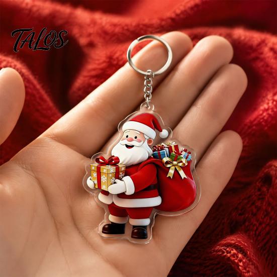 Santa Claus Bag Charms Cartoon Acrylic Keychain, Double-sided Christmas Key Winter Backpack Accessories Ring, Pendant Charm for Handbag Purse Holders