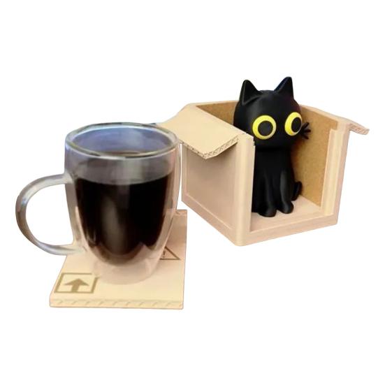 4 stk Søt Katt Boks Brikkesett Katteformede Brikker Sklisikre Varmeunderlag Kattunge i Boks Brikker Skrivebord Kaffebord Dekor for Katteelskere