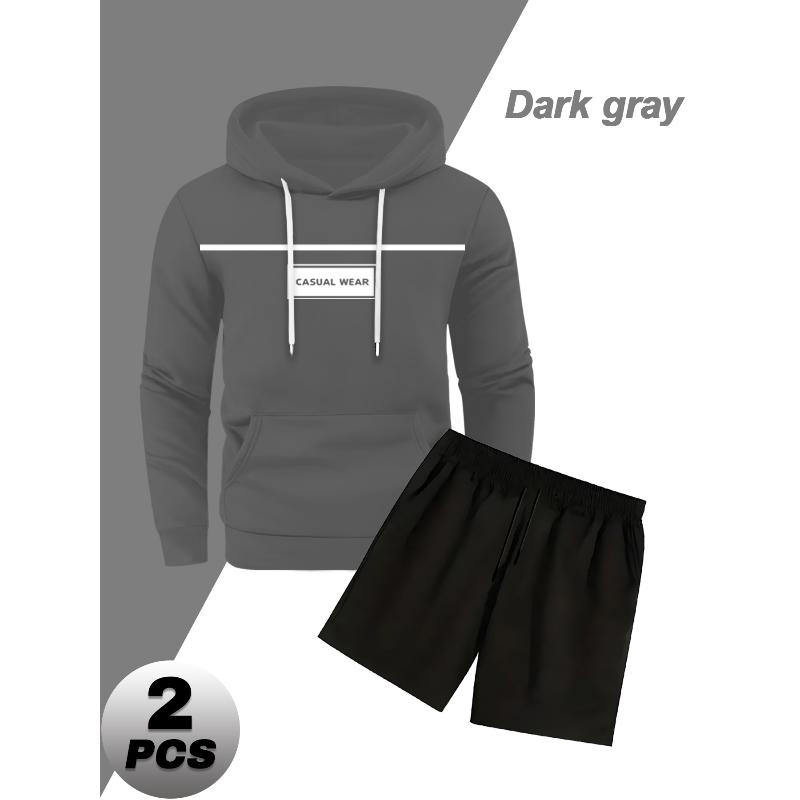 

Повседневный мужской полиэстеровый комплект толстовка с капюшоном и шорты на кулиске для улицы и спортзала XXL серый