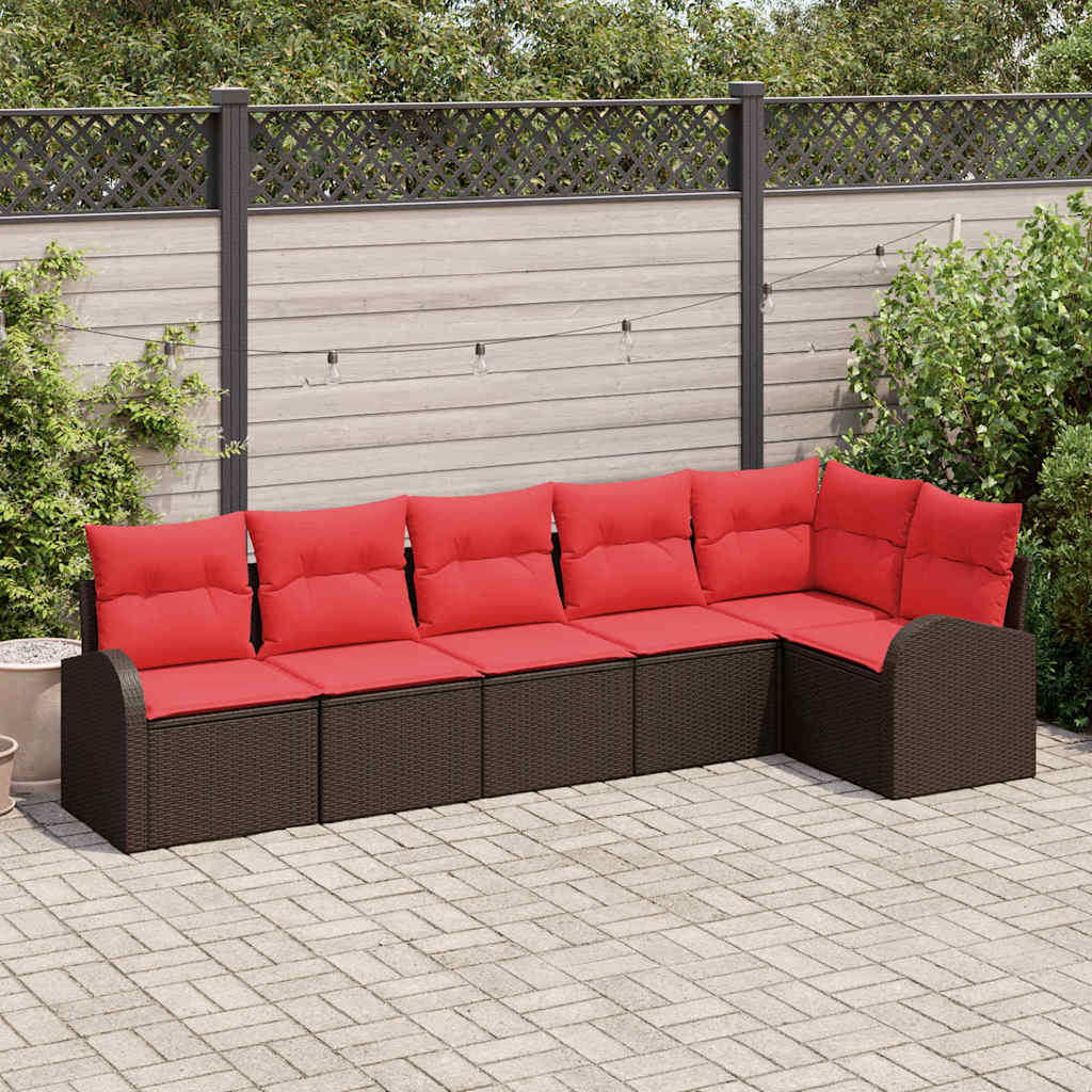 Garden Sofa Set with Cushions 6 pcs Brown and Red Poly Rattan